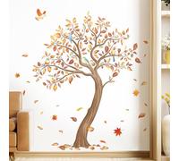 Tanlaby Large Tree Wall Stickers Autumn Leaves Maple Leaf Wall Decals Forest Tree Peel and Stick Art Decor for Baby Nursery Kids Playroom Daycare Bedroom Classroom (H: 158 cm)