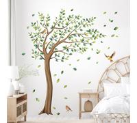Tanlaby Large Tree Wall Stickers Green Leaves Birds Wall Decals Peel and Stick Falling Leaf Art Decor for Kids Girls Nursery Room Bedroom Living Room Kindergarten (H: 163CM)