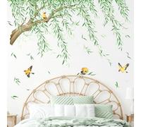 Tanlaby Large Tree Wall Stickers Willow Tree Branch Hanging Vine Wall Decals Green Leaf Birds Peel and Stick Art Decor for Living Room Bedroom Bathroom TV Background