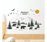 Tanlaby Mountain Forest Bear Wall Stickers, Woodland Pine Tree Animal Inspirational Quotes Wall Decals, Wall Art Stickers for Kids Baby Nursery Bedroom Living Room Wall Decor