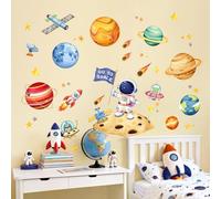 Tanlaby Outer Space Wall Decals Planets Rocket Astronaut Wall Stickers for Boys Room Baby Nursery Kids Bedroom Playroom Decor
