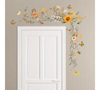 Tanlaby Plants Floral Wall Stickers, Flowers Butterfly Wall Decals, Self-Adhesive Mural Removable Wall Art Sticker for Bedroom Living Room Door Wall Decor