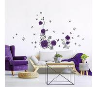 Tanlaby Purple Rose Wall Stickers, Rose Flower Vine Purple Peony Floral Wall Decals, DIY Vinyl Mural Art Wall Decal for Bedroom Living Room Sofa Backdrop TV Wall Decor