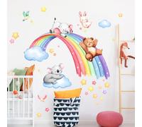Tanlaby Rainbow Animal Wall Stickers Bear Koala Rabbit Elephant Wall Decal