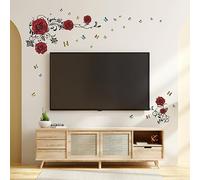 Tanlaby Red Rose Wall Stickers, Rose Flower Vine Red Peony Floral Wall Decals, DIY Vinyl Mural Art Wall Decal for Bedroom Living Room Sofa Backdrop TV Wall Decor