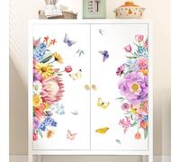 Tanlaby Spring Summer Flowers Wall Stickers Colorful Floral Butterfly Wall Decals Peel and Stick Wildflowers Art Decor for Bedroom Living Room Wardrobe Hallway Background