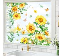 Tanlaby Sunflower Window Clings Summer Flowers Butterfly Window Stickers Double Sided Glass Decals Static Anti-Collision Decor for Living Room Kitchen Windows Bathroom Doors