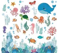 Tanlaby Under The Sea Wall Decal Ocean Fish Creatures Wall Stickers Dolphin Turtle Ocean Grass Wall Art Sticker for Kids Baby Nursery Bedroom Playroom Bathroom Wall Decor