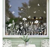 Tanlaby Wild Flower Window Stickers Spring Static Window Clings Floral Wildflower Butterfly Double-Side Glass Decals Anti-Collision Decor for Living Room Kitchen Bathroom Doors
