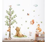 Tanlaby Woodland Animals Tree Wall Decals Bear Fox Safari Wall Stickers Peel and Stick Art Decor for Baby Nursery Kids Toddler Bedroom Playroom