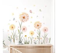 Tanlaby Yellow Dandelion Flower Wall Decals Dandelion Plants Grass Butterfly Wall Stickers Self-Adhesive Removable Wall Decor for Kids Room Living Room Bedroom Hallway Walls Decoration