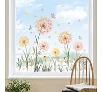 Tanlaby Yellow Dandelion Flower Window Clings Dandelion Plants Grass Butterfly Window Decals Double-Sided Static Anti-Collision Summer Autumn Window Stickers for Windows Glass Doors Decoration
