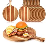 Tanlade 12 pack Acacia Wood Cutting Board Bulk with Handle Round Wooden Serving Board Kitchen Chopping Boards for Pizza Tray Paddle Bread, Cheese Charcuterie, Fruit, Vegetables
