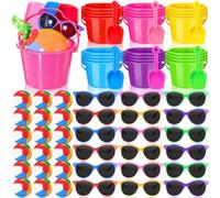 Tanlade 145 Pcs Summer Beach Pool Party Favors Sets with Sand Buckets Mini Water Guns Plastic Sand Shovels Mini Beach Balls Party Sunglasses Rope for Summer Pool Favors Supplies Gifts