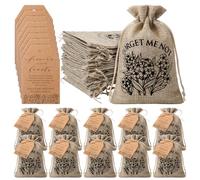 Tanlade 25 Sets Funeral Favors Forever in Our Hearts Seed Packet Organizer Favor Burlap Bag with Prayer Memorial Tags and Twine for Celebration of Life Loss of Loved One, No Seeds (Forget Me Not)
