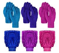 Tanlade 3 Pairs Dusting Gloves with 3 Pcs Dusting Mitt, Microfiber Gloves Double Sided Wash Mitt Washable Plant Dusting Gloves for Car Window Corner House Cleaning Washing Household Tool