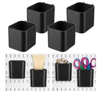 Tanlade 4 Pcs Pegboard Cups with Hooks, 2.9 x 3.5 x 3.2 Inch Pegboard Bins Accessories, Pegboard Containers Peg Board Organizer Cups for Garage Wall Kitchen Office Workbench Home (Black)