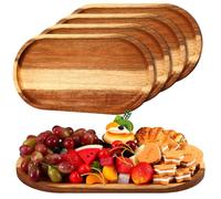 Tanlade 4 Pieces Wooden Serving Tray, Oval Serving Tray Rustic Wood Trays for Crafts Large Decorative Wooden Serving Platter for Tea Coffee Table Cup Food Kitchen Dessert Veggie (16 x 10 Inch,Acacia)
