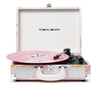 TANLANIN Bluetooth Record Player Vintage Turntable, USB Recording, LED Display, 3-Speed, Auto Stop, AUX RCA Output, Built-in Speakers, Gift for Beginners & Music Lovers - Pink Flower