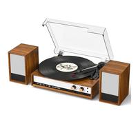 TANLANIN Vintage Vinyl Record Player with Bluetooth, 3-Speed Belt Drive Turntable with External Speakers, Vinyl to PC Recording, RCA Output, AUX in & Headphone Jack, Vintage Walnut