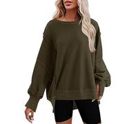 TANMESSO Women's Lightweight Oversized Sweatshirts Reverse Seam Crewneck Pullover Casual Long Sleeve Tops (Army green,S,S,Regular,Regular)