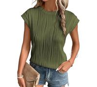 TANMESSO Women's Short Sleeve Crewneck Textured Dressy Tops Cute Summer Work Blouses 2024 (Army green,M,M,Regular,Regular)