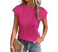 TANMESSO Women's Short Sleeve Crewneck Textured Dressy Tops Cute Summer Work Blouses 2024 (Rose red,M,M,Regular,Regular)