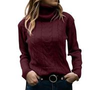 TANMESSO Women's Turtleneck Long Sleeve Cable Knit Sweaters - Cozy Essentials for Every Wardrobe (Burgundy,2XL,XXL,Regular,Regular)