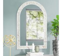 Tanmicoshomy White Arched Wall Mirror 24x36 Inches, Mosaic Bathroom Mirror with Shell Frame for Bathroom Living Room Bedroom Entryway