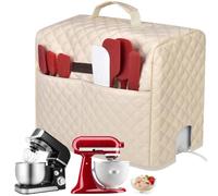 Tanmqin Stand Mixer Cover for KitchenAid, Hamilton Beach, and Other 1-4 Qt Blenders. Beige, Water Resistant, Canvas, with Top Handle, Cable Pass-Through, and Pockets for Accessories