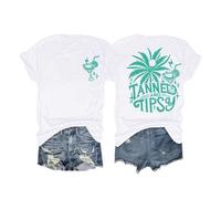 Tanned and Tipsy Beach Summer Tops Coconut Tree Vacation Tops for Women V Neck T Shirts Women White