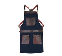 Tanner london Premium Canvas Apron with Leather 2 Zip Pockets & Holders - Ideal for Chefs, Bakers, Butchers,Stylish, Adjustable - Green, Tan Black, Blue. (Blue)