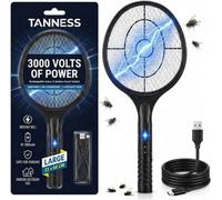 Tanness 1-Pack Rechargeable Electric Fly Zapper Racket 3000V Usb-C - 49.8Cm - Indoor And Outdoor Use