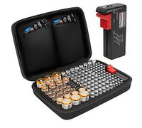 Tanness 140 Battery Case With Tester | Large Capacity Organiser Storage Case Bag for AAA, AA, 9V Flat, C and D Size Batteries (Not Included)