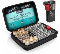 Tanness 140 Battery Organizer Storage Case with Tester - Large Capacity Shockproof Holder Bag for AA, AAA, 9V, C & D Sizes - Portable Travel Organizer (Batteries Not Included)