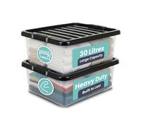 Tanness 2 Pack 30L Underbed Storage Boxes With Black Lids- Stackable Storage Boxes For Home, Office, And Kitchen Organization