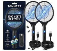 Tanness 2-Pack Rechargeable Electric Fly Zapper for Indoor Outdoor Use in Black Tanness Black