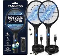 Tanness 2-Pack Rechargeable Electric Fly Zapper Racket 3000V Usb-C - 49.8Cm - Indoor And Outdoor Use