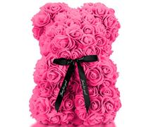 Tanness 25Cm Flower Rose Teddy With Transparent Gift Box And Ribbon Gifts - Artificial Rose Bear For Valentine - Hot Pink