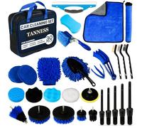 TANNESS 30 Piece Car Cleaning Kit - Cleaning Brush, Complete Interior & Exterior Car Detailing Kit with Detailing Brushes for Wheels, Leather, Dashboard, Vents - Automotive Detail Washing Brush Set