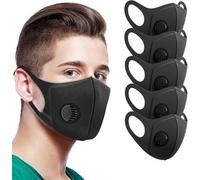 Tanness 5 Pack Black Face Mask - Reusable Breathable Cover Face Mouth Covering With Valve Filter