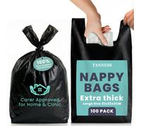 Tanness Adult Nappy Bags - 100 Pack, Extra-Thick Disposable Sacks With Tie Handles, Odour-Free And Discreet - Black
