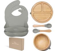 Tanness Baby Weaning Set Silicone 6-Piece Feeding Set With Suction Plate, Bowl, Bib, And Cutlery For Toddlers - Olive