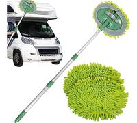 TANNESS Caravan Car Wash Mop Kit - Scratch-Safe Microfibre & Mitt for Cleaning, Extendable Long Handle, 2x Green Lint-Free Mop Heads, Washing & Detailing Brush for Trucks, Vans, Vehicles & Automotive