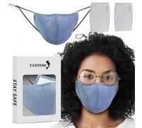 Tanness Checkered Cotton Face Mask - (Blue) With 2 Pm 2.5 Filters - Reusable Washable Fabric Face Cover
