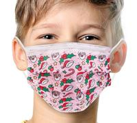 Tanness Christmas Face Masks For Kids - 50 Pack (Pink Santa) - 3 Ply Disposable Masks With Elastic Earloops Breathable Cover