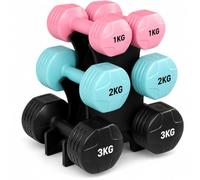 TANNESS Dumbbells Set with Rack, 12kg Hand Weights for Women - Free Weights | 12KG WEIGHTS SET - NON- SLIP , 1kg, 2kg and 3kg Dumbbell Pairs for Home Fitness, Gym Workouts and Pilates Weight Exercises
