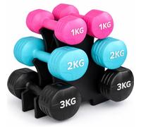 Tanness Dumbbells with Dumbbell Rack 12kg, 6pc Adjustable Weights Set | Free Weights for Women and Men, 1kg, 2kg and 3kg Pairs for Home Gym Strength Training, Hand Weights in Pink, Blue and Black