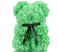 Tanness Flower Rose Teddy 25Cm (Turquoise) With Transparent Gift Box And Ribbon - Valentine Gift Decoration