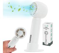 Tanness Handheld Fan Rechargeable - White - Portable Foldable Usb Mini Fan With 3 Speeds & Detachable Base For Desk Or Table Use